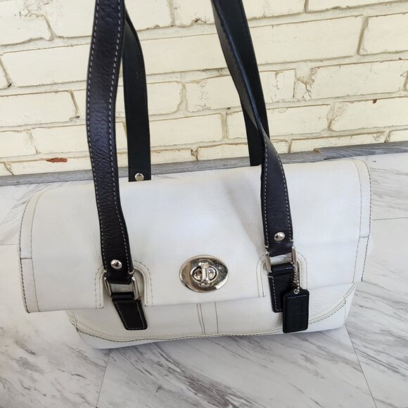 Rare Vintage Coach Hamilton White Pebbled Leather Satchel Tote Bag Purse - Picture 3 of 13